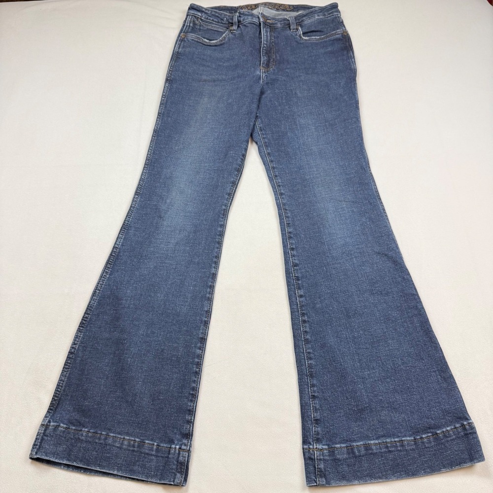 Wrangler Retro Green Jean High Rise Flare Blue Denim Jeans 11MPEQF 30x34 Hemp